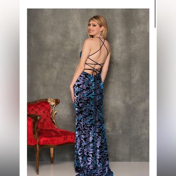 gorgeous teal and lavender sequin prom dress - Picture 2 of 7